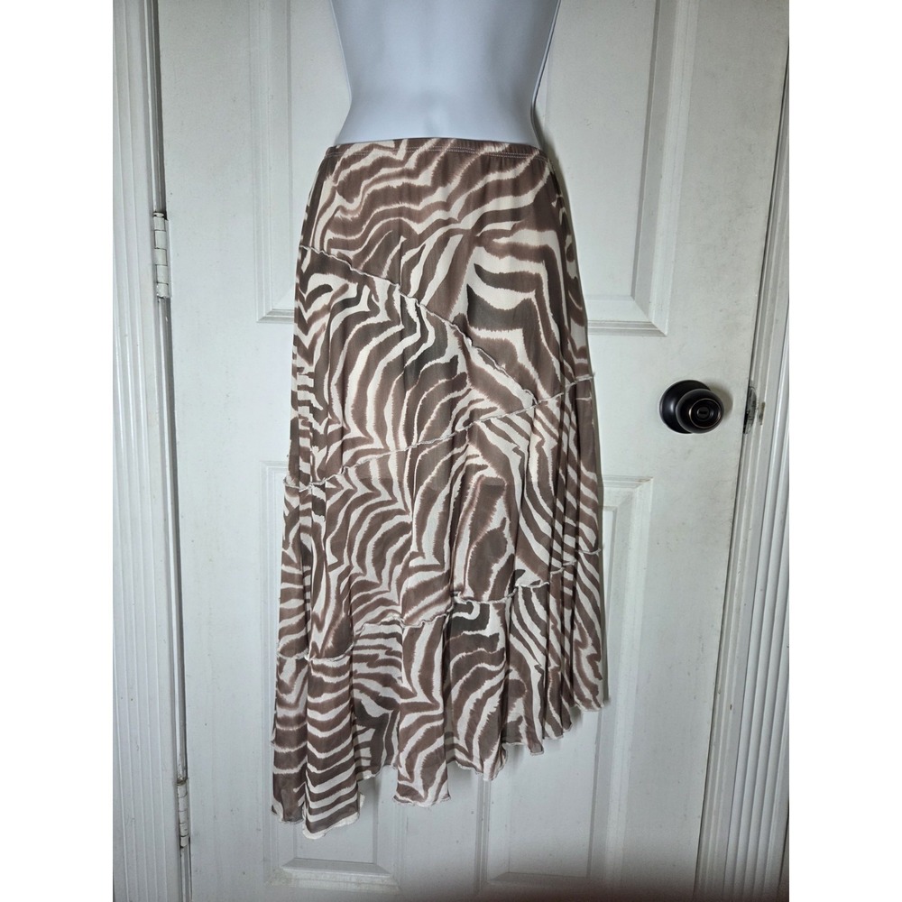 See You Monday Brown Zebra-Print Asymmetric Tiered Pull-On Skirt XS NWT